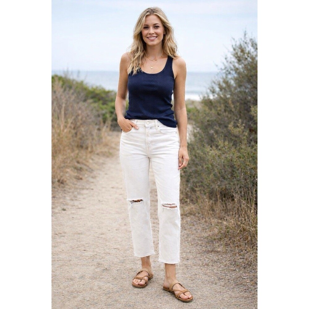 Madewell NWT The Dean Easy Straight Crop Jeans White Distressed Size 26
